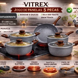 Jogo 5 Panelas Bologna Indução Cerâmica Cinza Vitrex Premium - Imagem 1