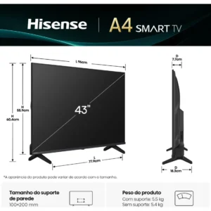 Hisense Smart TV FHD 43" Polegadas 43A4NV com HDR10, DTS Virtual X, Compatibilidade Alexa e Google Home - Imagem 5