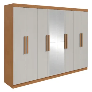 Guarda-roupa Casal Easy Slim 8 Portas C/ Espelho Amendoa/off - Imagem 2