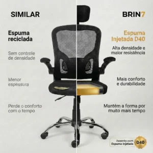 Cadeira Escritório Ergonômica Ajuste Lombar Laudo NR-17 Giratória Office Estofado Tecido/mesh Marca Brin7 Modelo B7-001-PT - Imagem 7