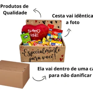 Cesta Com Chocolate E Coração De Pelúcia Presente - Imagem 5
