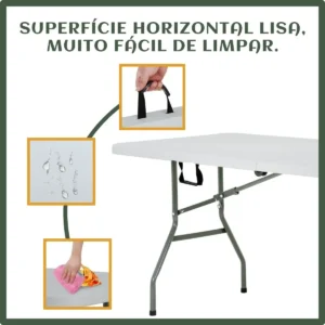 Mesa Dobrável Vira Maleta Com Alça Portátil 1.80m Para Camping Pesca Jardim Área Externa Ou Interna Salão De Festas Gourmet Cor BrancoLuvinco - Imagem 3