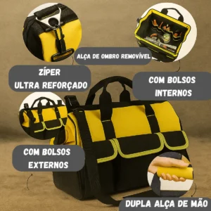 Bolsa Ferramentas Grande Reforçada Manutenção Eletricista Com Alça Amarela 16 Divisões Fundo Rígido - Imagem 3