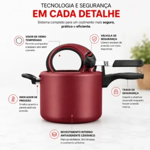 Panela de pressão vermelha antiaderente MTA 6000 4.5L - 1 unidade - Imagem 4