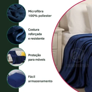 Cobertor Manta Soft Casal Microfibra Antialérgica Veludo Super Quentinha Toque Macio E Confortável Cor Azul Marinho - Imagem 4