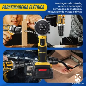 Parafusadeira Furadeira C/ 2 Baterias Maleta Kit Completo Led Eixo Flexível Vários Níveis Torque - Imagem 6