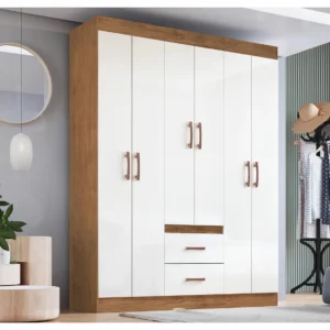Guarda Roupa Solteiro 6 Portas 2 Gavetas Sidney Doripel Cor Off White/nogueira - Imagem 3