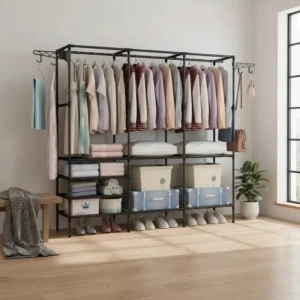 Cabideiro Arara Closet Roupas Sapateira Triplo Cor Preto - Imagem 3