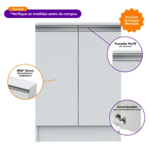 Despensa Estreita 60cm Branco| Dispensa para Cozinha | Nicho Com Porta | Balcão Estreito Para Cozinha, Lavanderia, Banheiro, Sala | Aparador em Mdf Modulado | Entregue Montado | Ejv Shoop - Imagem 6