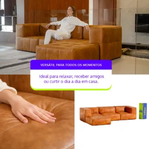 Sofá Modular Policouro Marrom 3 Lugares 2 Cantos Com Apoio - Imagem 6