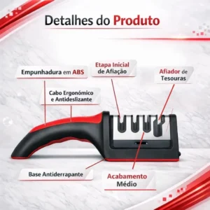 Afiador E Amolador De Facas E Tesouras 4 Em 1 Profissional Vermelho Ou Amarelo Pedra Afia Amola E Alinha Lâminas Ideal Cozinha Churrascaria Churrasco Fácil De Usar Portátil Alta Qualidade Durável Inox - Imagem 7