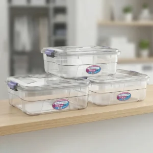 Caixa Organizadora Transparente 6 Litros Com Tampa Kit 3 Unidades Plástico Multiuso Empilhável Armazenamento Doméstico Ponte Lar - Imagem 1