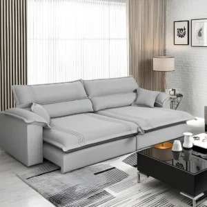 Sofá Retrátil Reclinável 2,50m Nivus Cinza Molas Ensacadas - King House - Imagem 1