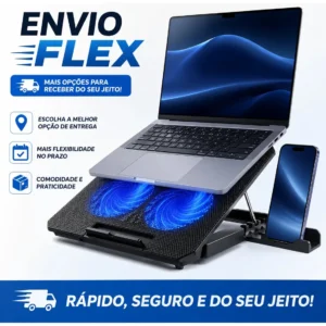 Suporte Notebook Dgx Base Mesa Led Refrigerada Ventilação 2 Cooler Silenciosa Cor Preto Led Azul - Imagem 6