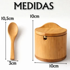 Saleiro De Bambu Com Tampa Com Colher Compacto Elegante Cozinha Marca Kururuá - Imagem 2