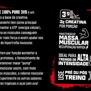 CREATINA MONOHIDRATADA 500g - 100% Pura - 3VS Nutrition - Imagem 6