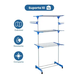 Varal De Chão Grande De Roupas 3 Andares Dobrável Cor Azul Kontuz 170 cm - Imagem 4