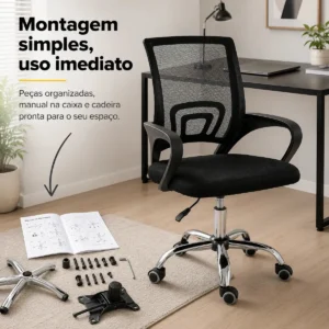 Cadeira Secretária Office Base Giratória Cor Preta - Imagem 5