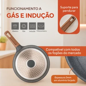 Frigideira Antiaderente Cerâmica 20cm Indução Gás Fogão Cabo Madeira Resistente Alta Temperatura - Era Home Decor - Imagem 3