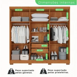 Guarda-roupa Casal 6 Portas 2 Gavetas França Wt - Imagem 3
