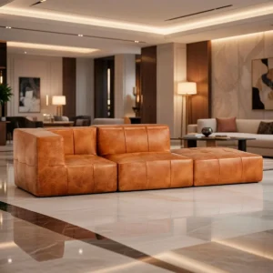 Sofá Modular Policouro Marrom 2 Lugares 1 Canto Com Apoio Pé - Imagem 1