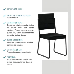 Conjunto Sala De Jantar Carraro Com Mesa E 6 Cadeiras Preto Fenix Carraro - Imagem 6