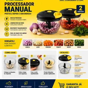 Kit 2 Triturador Processador Picador Manual De Alimentos 500ml 3 Laminas Prático Compacto Perfeito Para Cortar Picar Legumes Verduras Temperos Alho Rápido e Fácil MAIS VENDIDO SBC UTILIDADES LTDA - Imagem 4