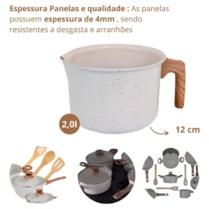 Jogo De Panelas Indução Gourmet Antiaderente Cerâmica Premium Mármol 10 Peças Mimo Style - Imagem 7