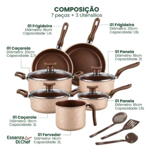 Jogo de Panelas Essenza Di Cheff 10 Peças Antiaderente Alumínio Teflon - Imagem 4