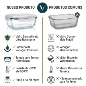 Kit 3 Pote De Vidro Marmita Hermético 370, 640ml, 1040ml Freezer Fitness Vitrex - Imagem 3