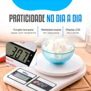 Balança Digital De Precisão 10kg Davely Cook Cozinha Para Uso Domestico E Profissional Fitness Ideal Para Dietas Treinos Alimentos Confeitaria Nutrição Branco - Imagem 5