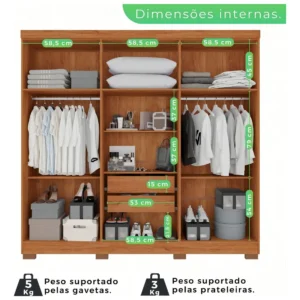 Guarda-roupa Casal 6 Portas 2 Gavetas França Wt - Imagem 3
