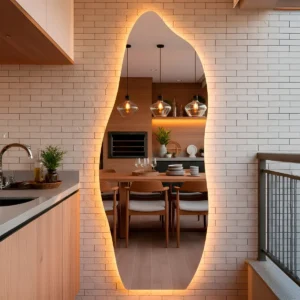 Espelho Orgânico com LED 170x70 cm Ideal para Quarto, Banheiro, Escritório, Hall e Sala - Modelo Flame com Iluminação LED Quente, Perfeito para Ambientes com Decoração Moderna - Imagem 1