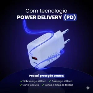 Carregador Turbo 40w Compativel Com iPhone 8 X Xr 11 12 13 14 Pro Max Usb Tipo C Duplo - Imagem 6
