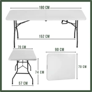 Mesa Dobrável Vira Maleta Com Alça Portátil 1.80m Para Camping Pesca Jardim Área Externa Ou Interna Salão De Festas Gourmet Cor BrancoLuvinco - Imagem 7