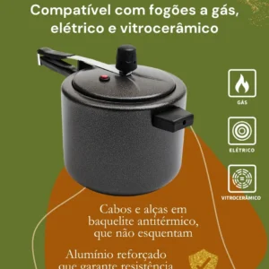 Panela de pressão 4,5 litros Alumínio Preta Segura Reforçada Cozimento Rápido Econômica Fechamento Interno - Imagem 5