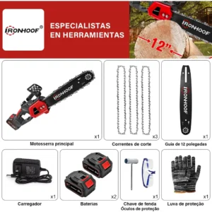 Moto Serra Elétrica 12 Polegadas Portátil 2 Baterias - Imagem 3