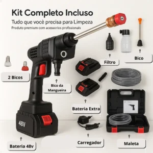 Lavadora Lava Jato Portátil Alta Pressão 2 Baterias Recarregáveis 48v Sem Fio Maleta Preto 50 Hz X 60 Hz - Imagem 5