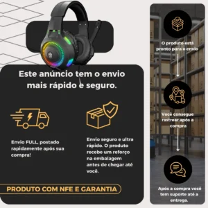 Fone De Ouvido Headset Gamer Rgb Led Pc Computador Vídeogame - Imagem 8