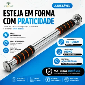 Barra De Porta Ajustável Artezenato Apoio Regulável 60 A 100cm Flexão Fixa Musculação Crossfit - Imagem 3