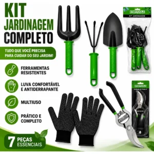 Kit Jogo Jardinagem Jardim Pá Tesoura Poda Luva 5 Peças - Imagem 1