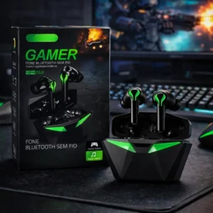 Fone De Ouvido Gamer Bluetooth Led Rgb Com Microfone Sem Fio 5 Horas Case De Carregamento Earbuds Preto 5.1 IPX4 Boyu Cell - Imagem 5