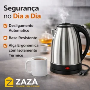 Chaleira Jarra Elétrica 1,8L Litros Em Inox Desligamento Automático Aquecimento Rápido Segura Café Chá Fácil Abertura Tampa Alça Ergometrica - Imagem 5