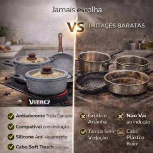 Jogo 5 Panelas Bologna Indução Cerâmica Cinza Vitrex Premium - Imagem 2