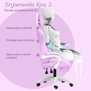 Cadeira Gamer Python Fly Lilás Rosa com Orelhinhas de Coelho Reclinável - Imagem 4