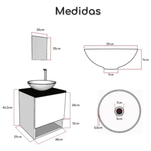 Gabinete Armário Para Banheiro Com Cuba E Espelho 40cm Pia Branco Móvel Preto Quantidade De Furos Para Torneira Um Furo - Imagem 7