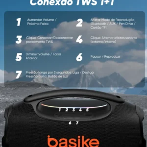 Basike Caixa de Som Boombox Plus 80W 8000Mah 10hrs Portátil Bluetooth 5.3 Sem fio IPX6 À Prova D'água Com Luz RGB Hifi TWS Bass Forte bombox Para TV Copa Mundo 2026 Sabala Festa Casa Subwoofer RAD337 - Imagem 8
