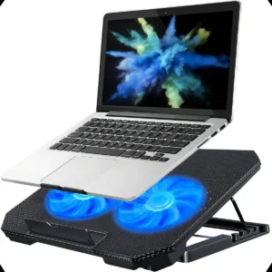Suporte Base Refrigerada 2 Coolers Ventoinhas Resfriar Notebook Ventilação Silenciosa Ajustável Até 17 Pol Usb Cor Preto Led Azul - Imagem 5