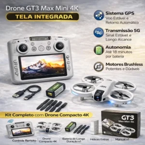 Drone Gt3 Max 4k Ultra Hd Camera Fpv 5g Dobravel 2 Baterias Bolsa Transporte Controle Com Tela Integrada Imagens Estaveis Estabilizador Digital Fotografia Aerea Video Profissional Longo Alcance - Imagem 2