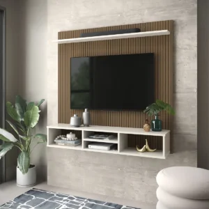Painel Clique Móveis Tv 50” Ripado 3D Off White com Nichos - Imagem 4